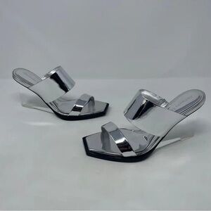 Alexander McQueen Mirror Silver Leather Sandals